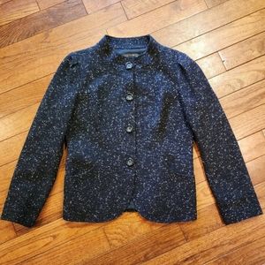 Lafayette 148 Womens Wool Blend Blazer Jacket Tweed Black Gray 10